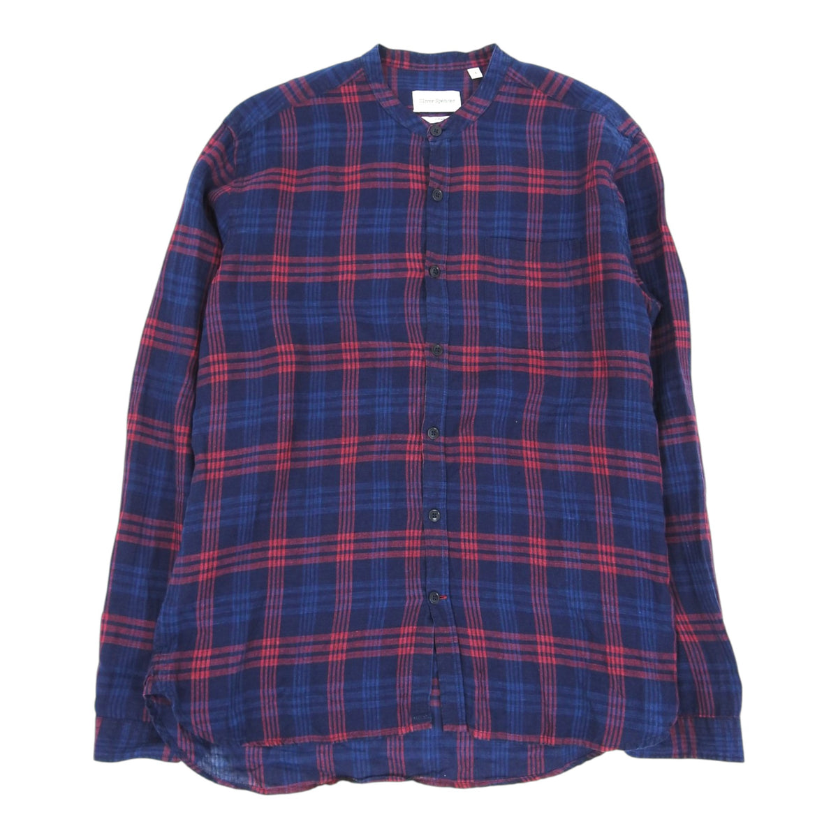 Oliver Spencer Linen Collarless Shirt Size 16