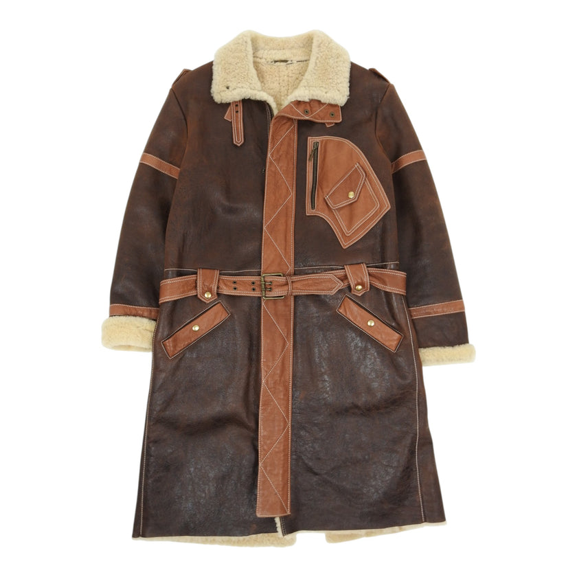 Roberto Cavalli Brown Shearling Leather Coat