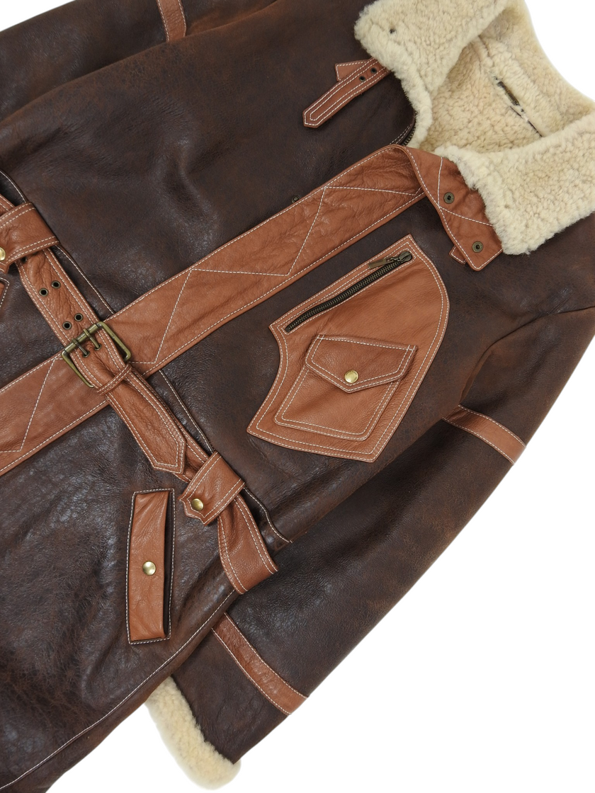 Roberto Cavalli Brown Shearling Leather Coat