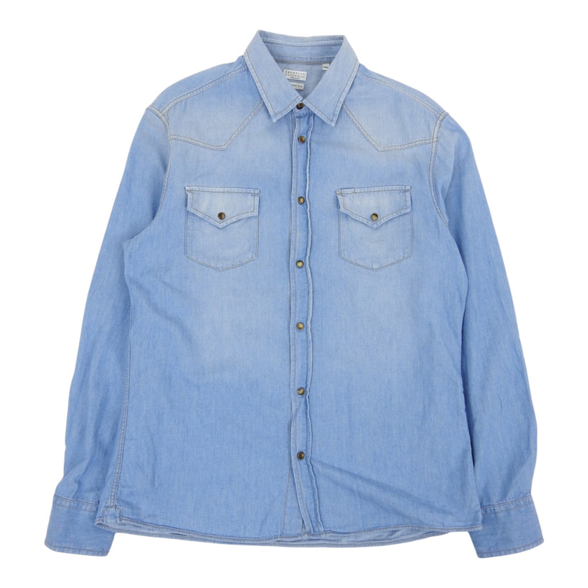 Brunello Cucinelli Snap Button Chambray Western Shirt Size XXL