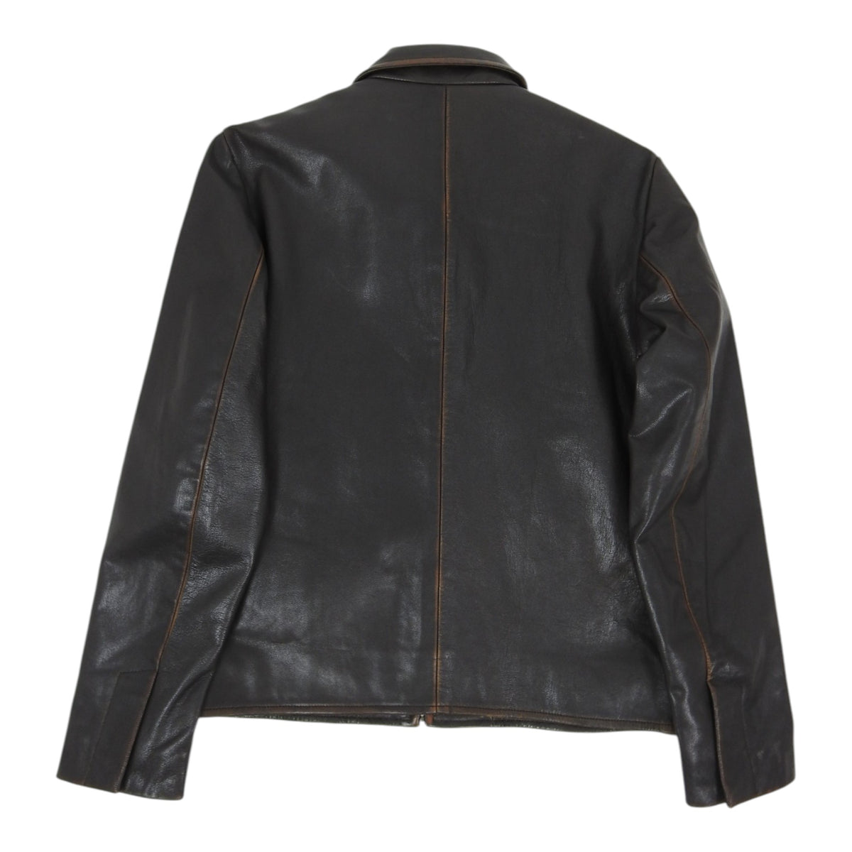 Sandro Brown Distressed Leather Zip Jacket Size Small