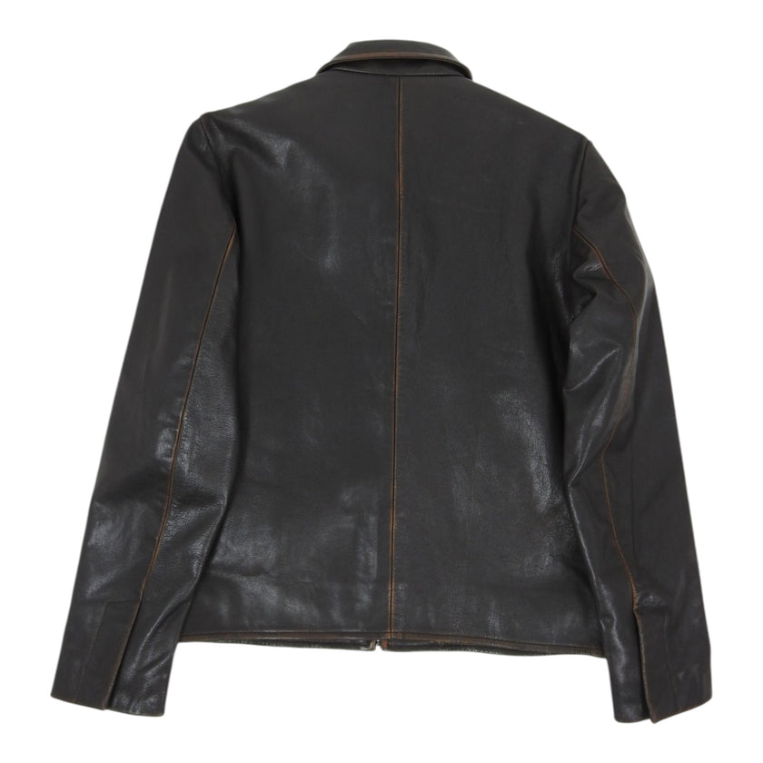 Sandro Brown Distressed Leather Zip Jacket Size Small