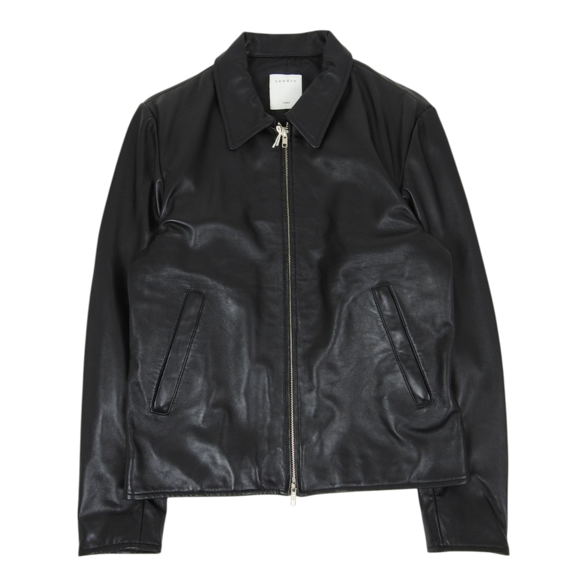 Sandro Black Leather Zip Jacket Size Medium
