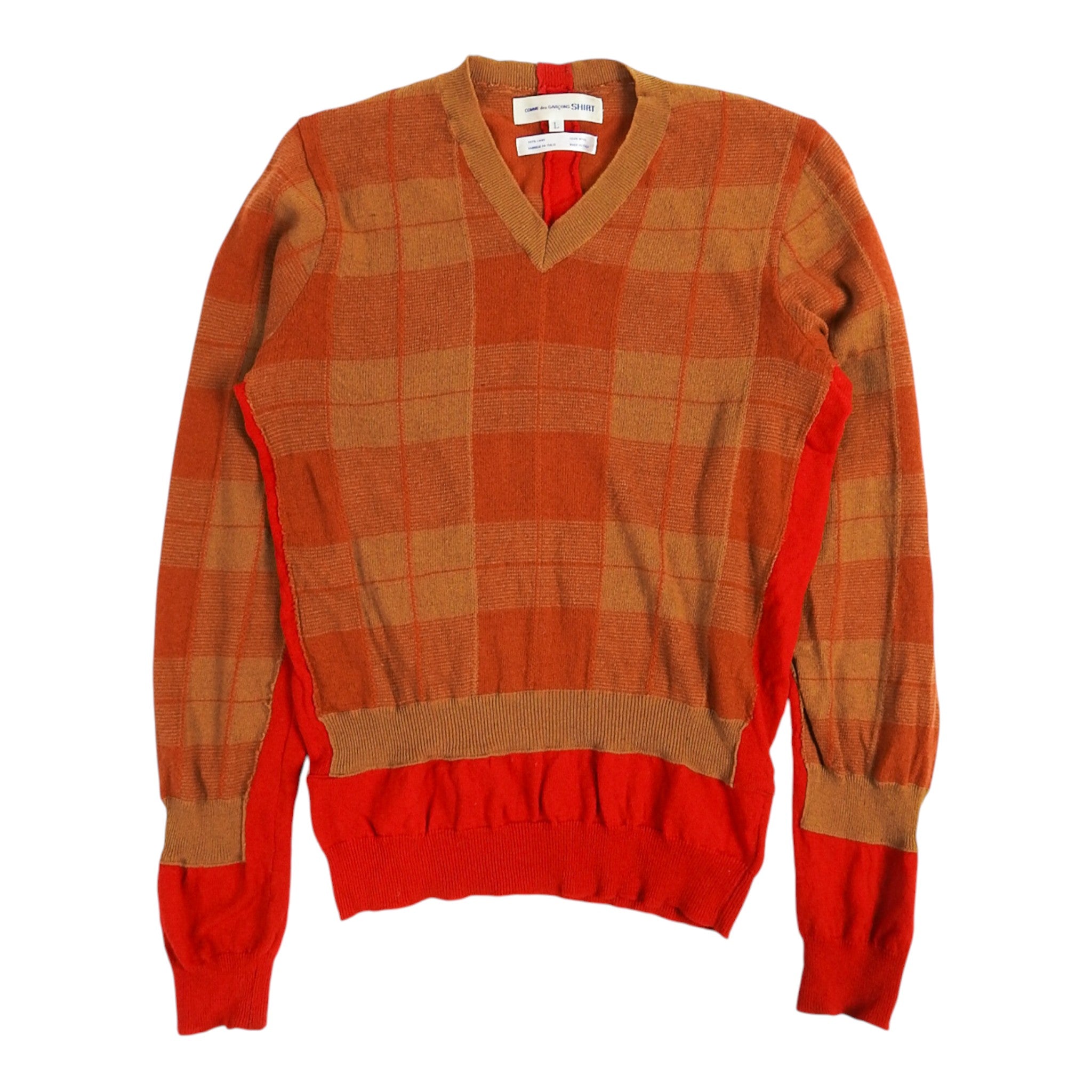 Comme des Garcons Layered Plaid V Neck Sweater Size Large