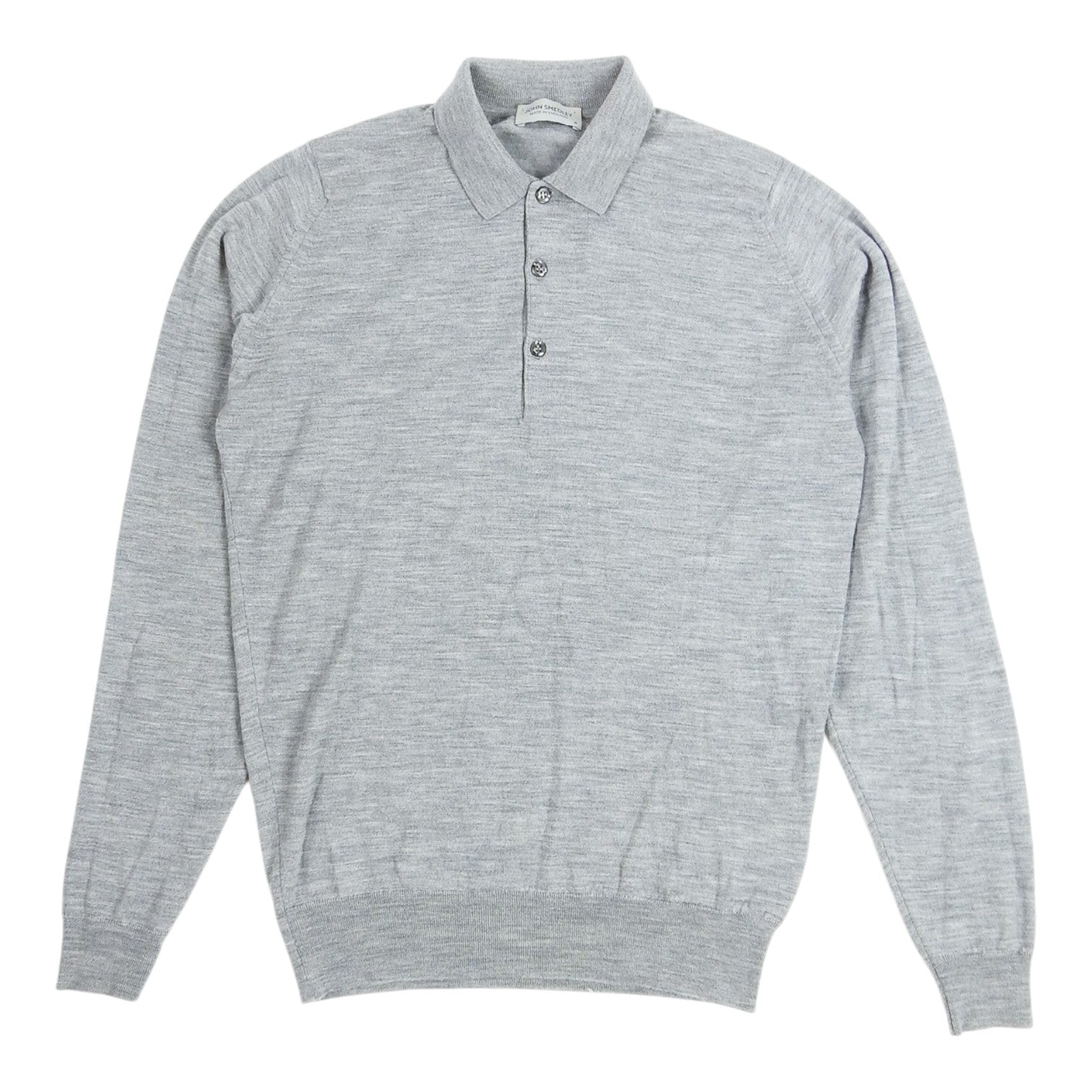 John Smedley Light Grey LS Knit Polo Shirt Size Medium