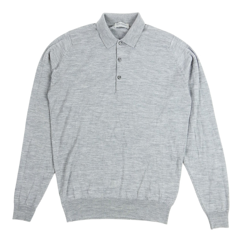 John Smedley Light Grey LS Knit Polo Shirt Size Medium