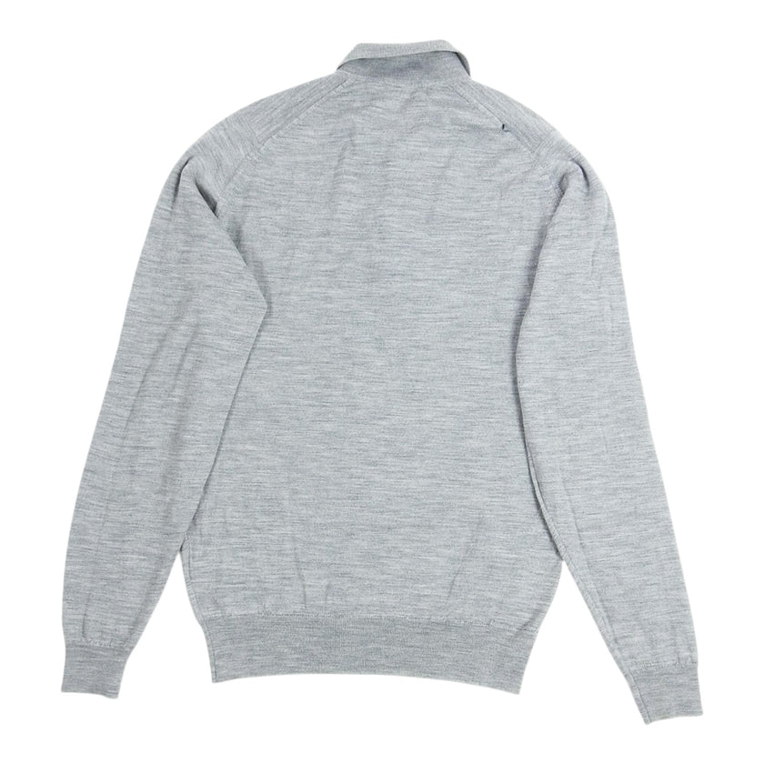 John Smedley Light Grey LS Knit Polo Shirt Size Medium