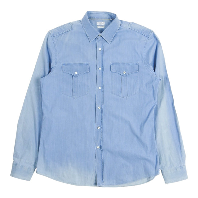 Brunello Cucinelli Light Wash Chambray Shirt Size 2XL