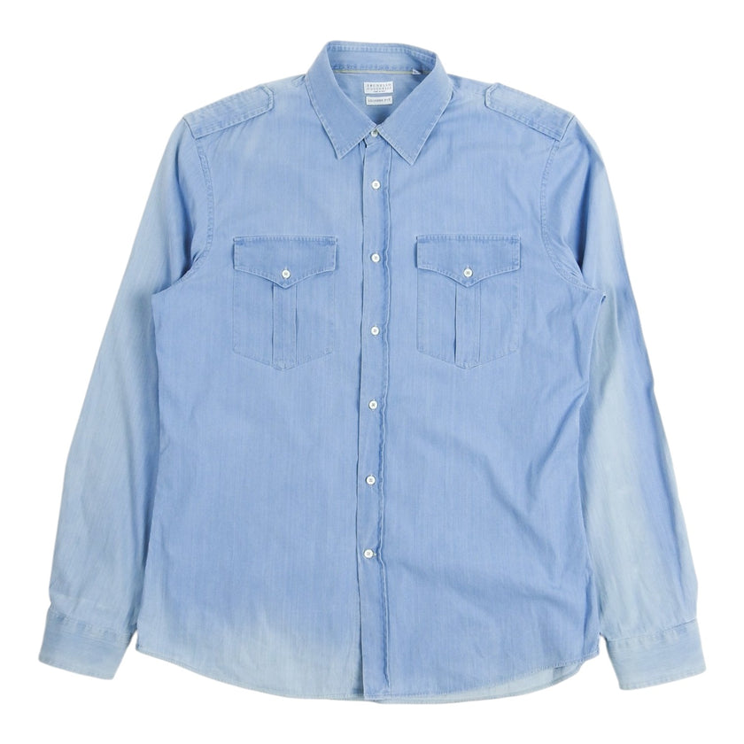 Brunello Cucinelli Light Wash Chambray Shirt Size 2XL