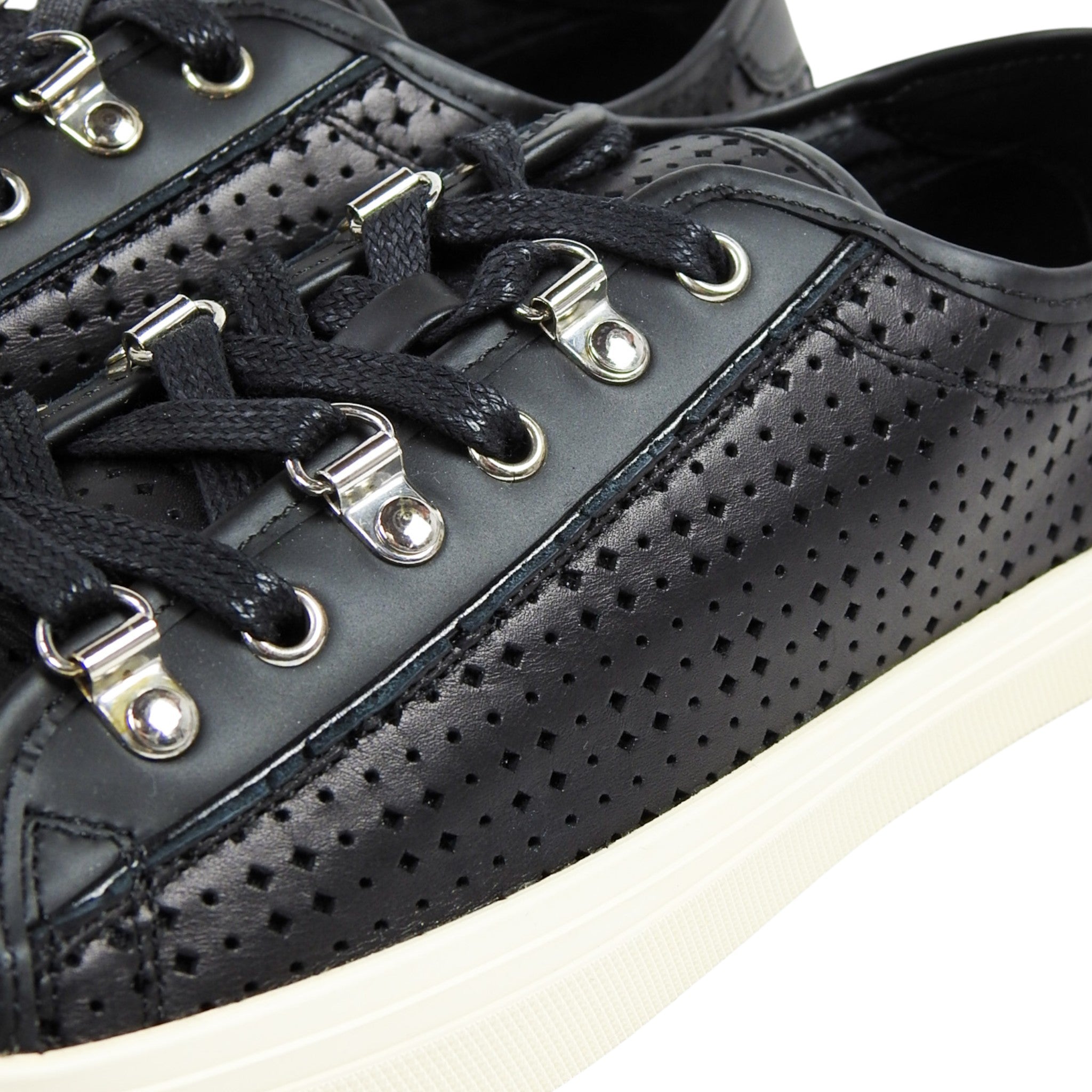 Saint Laurent Paris Black Perforated Leather Sneakers Size 42.5