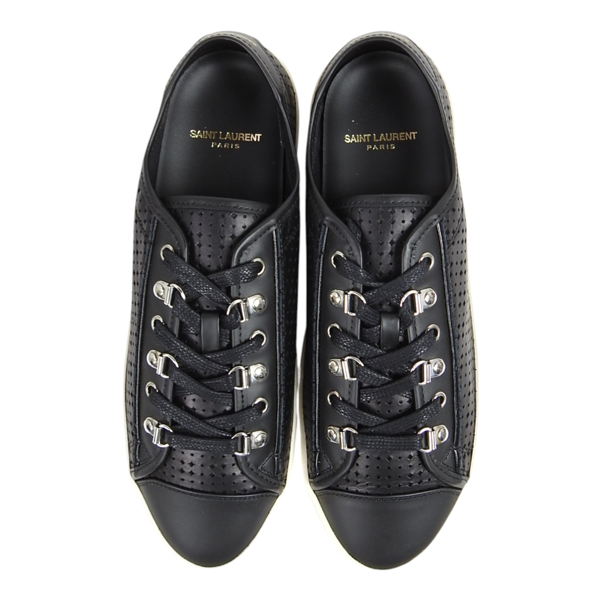 Saint Laurent Paris Black Perforated Leather Sneakers Size 42.5