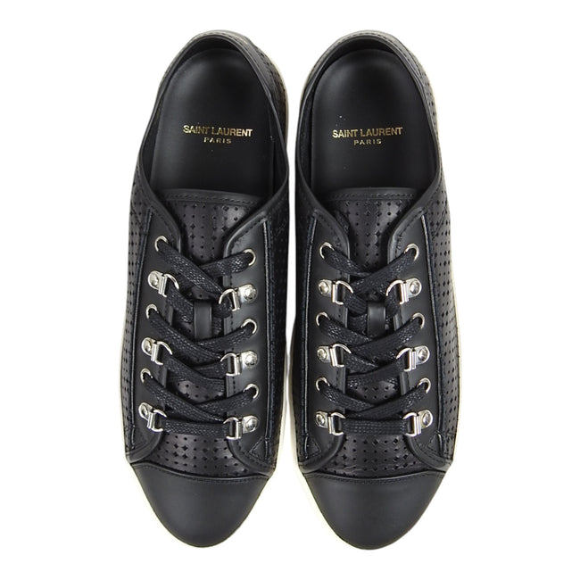 Saint Laurent Paris Black Perforated Leather Sneakers Size 42.5