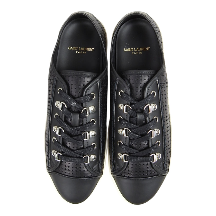 Saint Laurent Paris Black Perforated Leather Sneakers Size 42.5