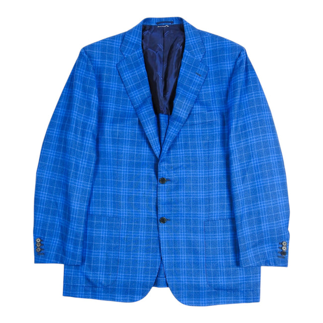 Kiton Blue Plaid Blazer Size 55