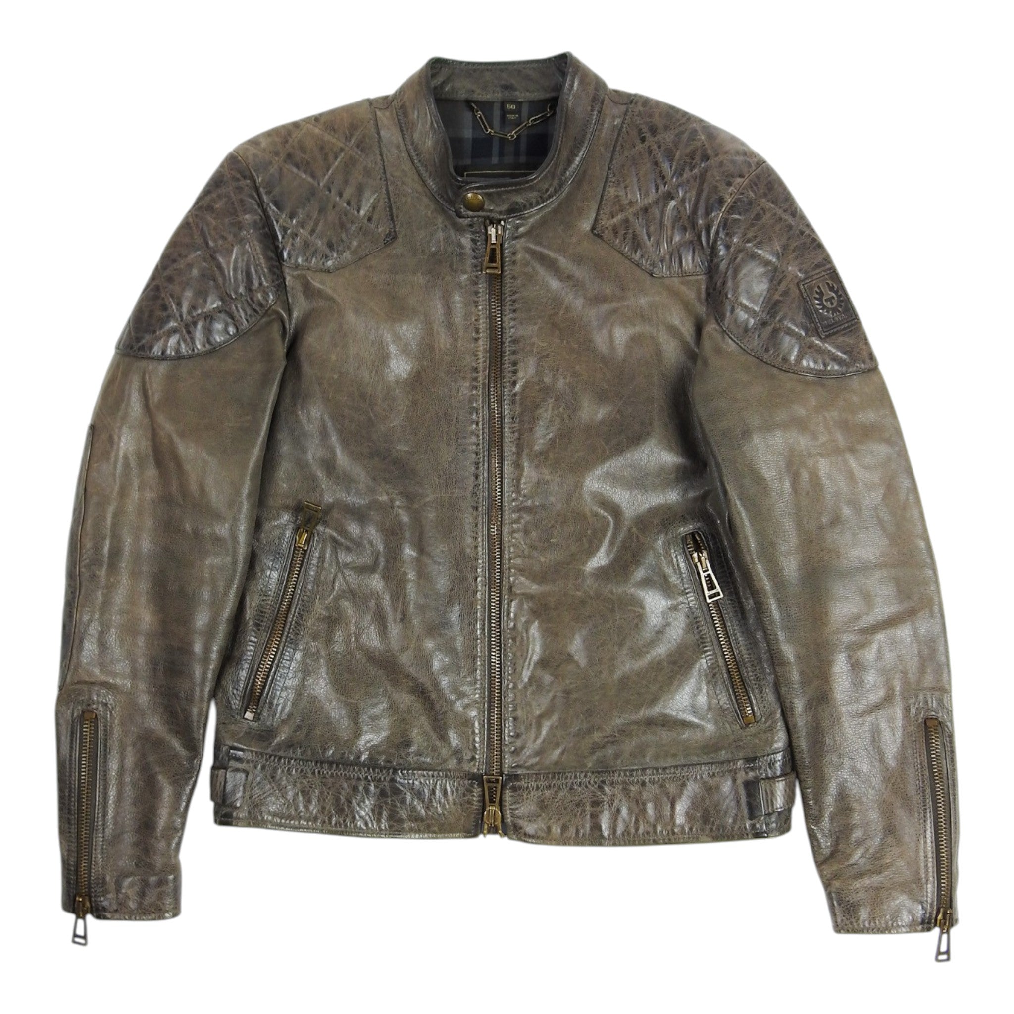 Belstaff Brown Leather Biker Jacket Size 50