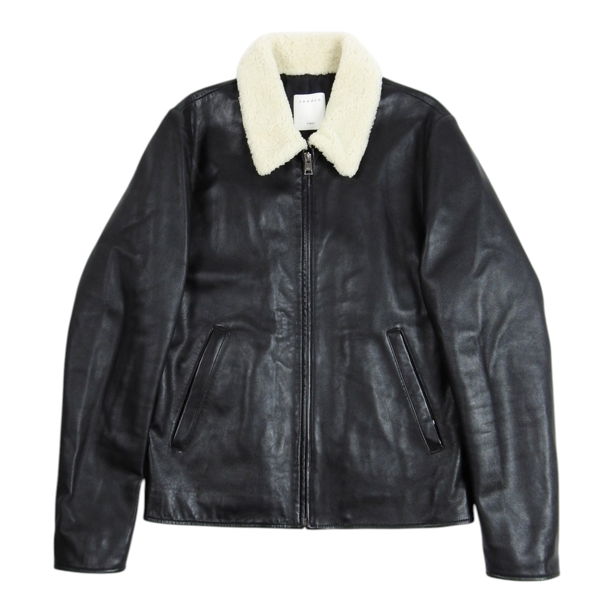 Sandro Sheerling Collar Leather Jacket Size Small
