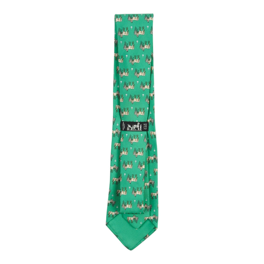 Hermes Green Horses Tie