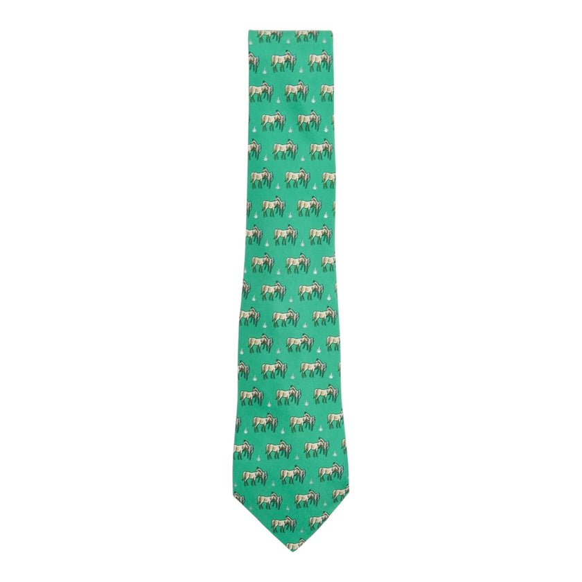 Hermes Green Horses Tie