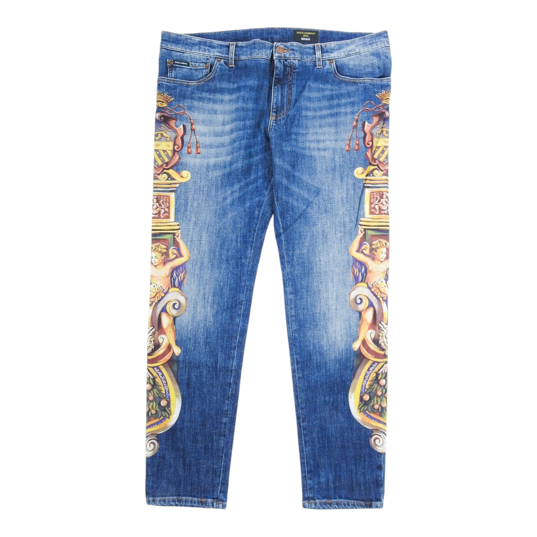Dolce & Gabbana Blue Cherub Printed Jeans Size 60