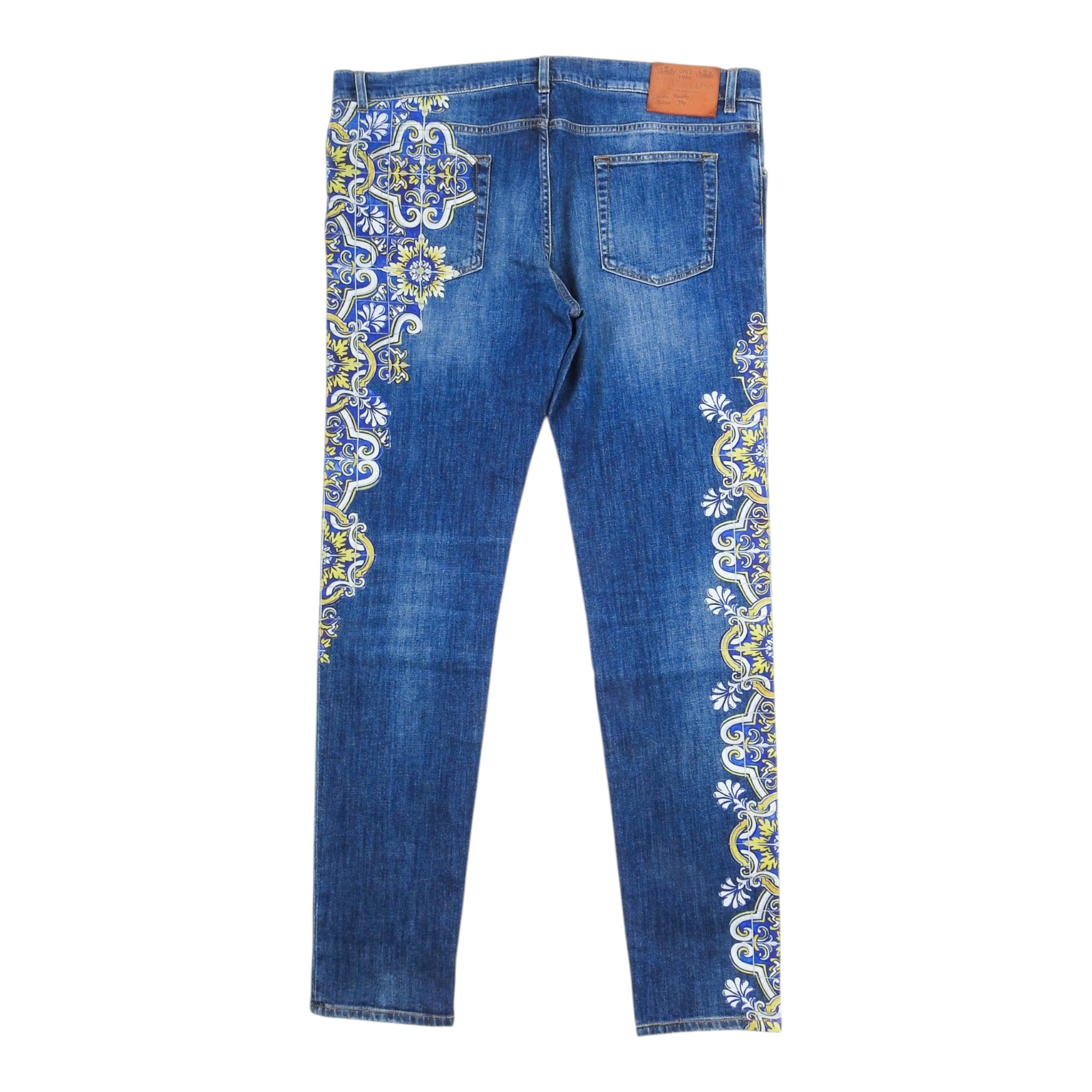 Dolce & Gabbana Blue Tile Printed Jeans Size 58