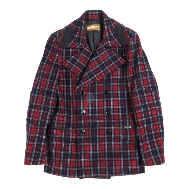 John Galliano Plaid Peacoat Size 48
