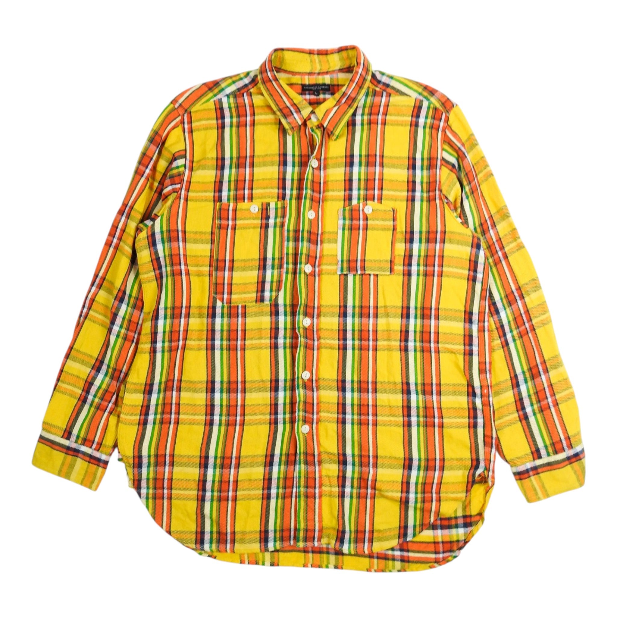Engineered Garments Yellow Plaid Flannel Shirt Size Large