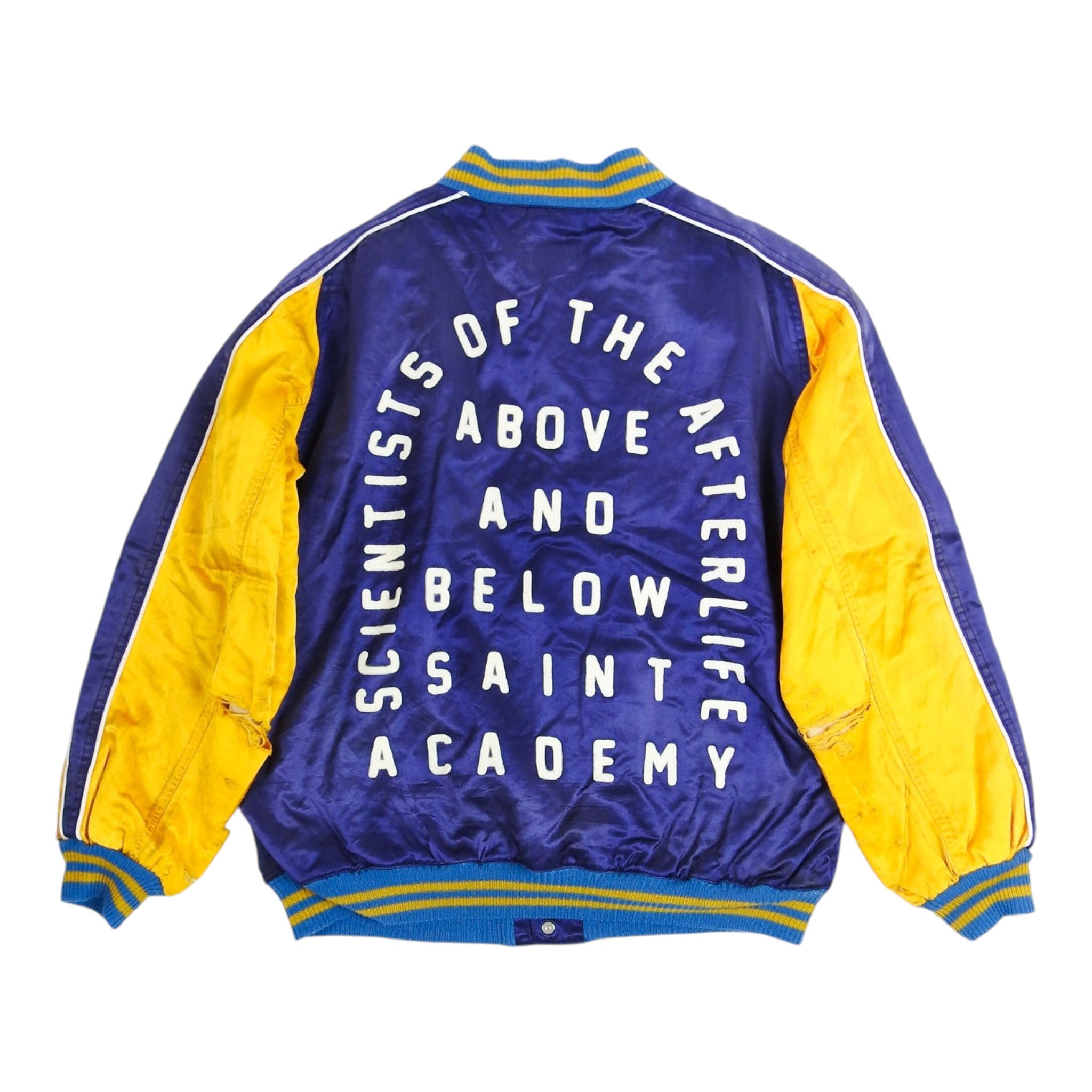 Saint Academy Distressed Varsity Jacket Size Large