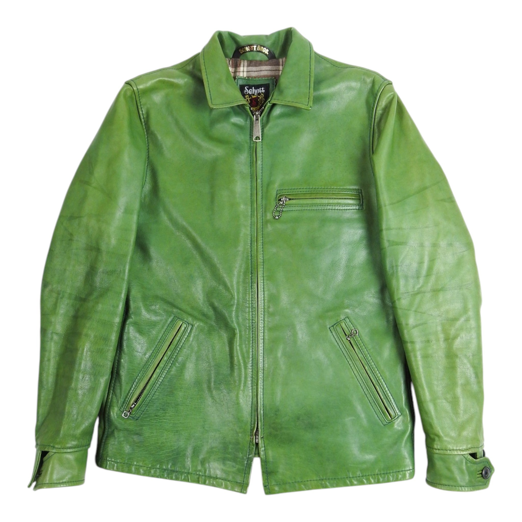 Schott Green Leather Jacket Size Medium