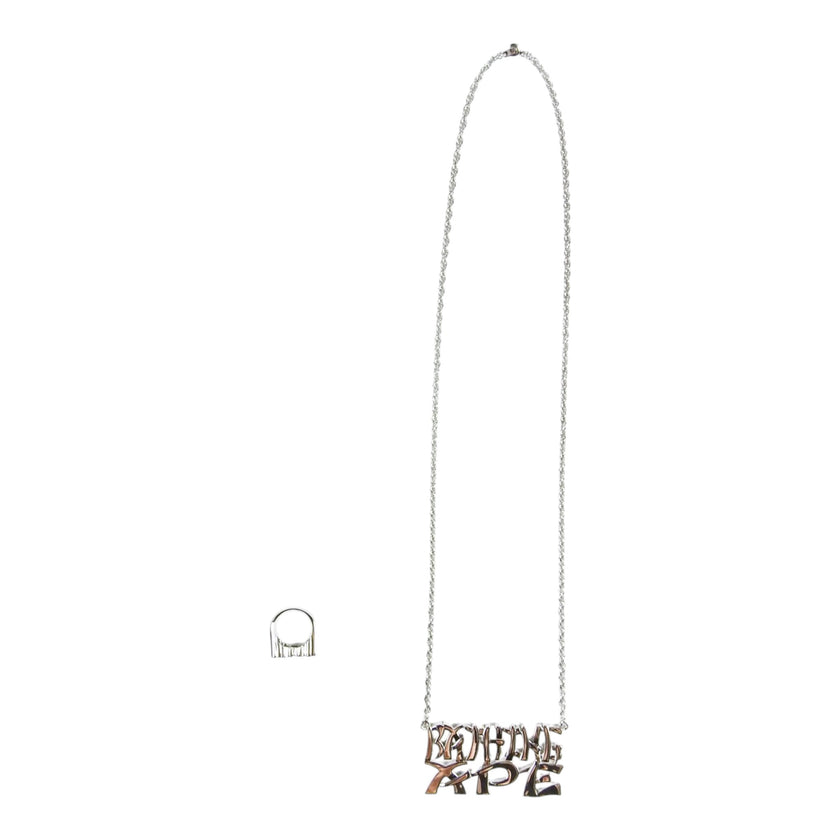 BAPE Bamboo Font Silver Necklace + Ring Set