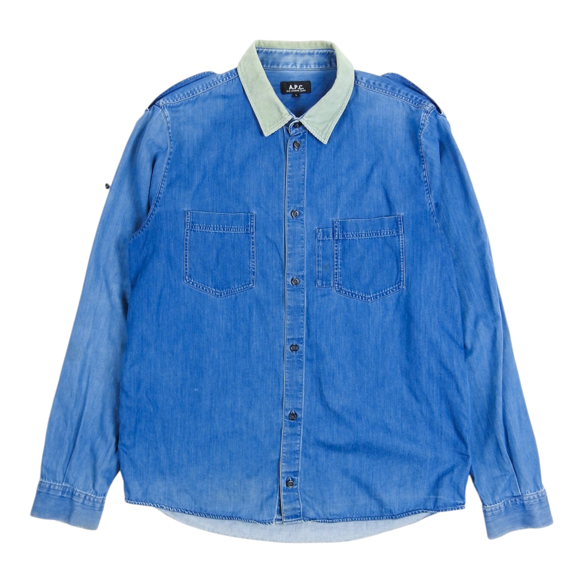 A.P.C. Corduroy Collar Chambray Shirt Size Large