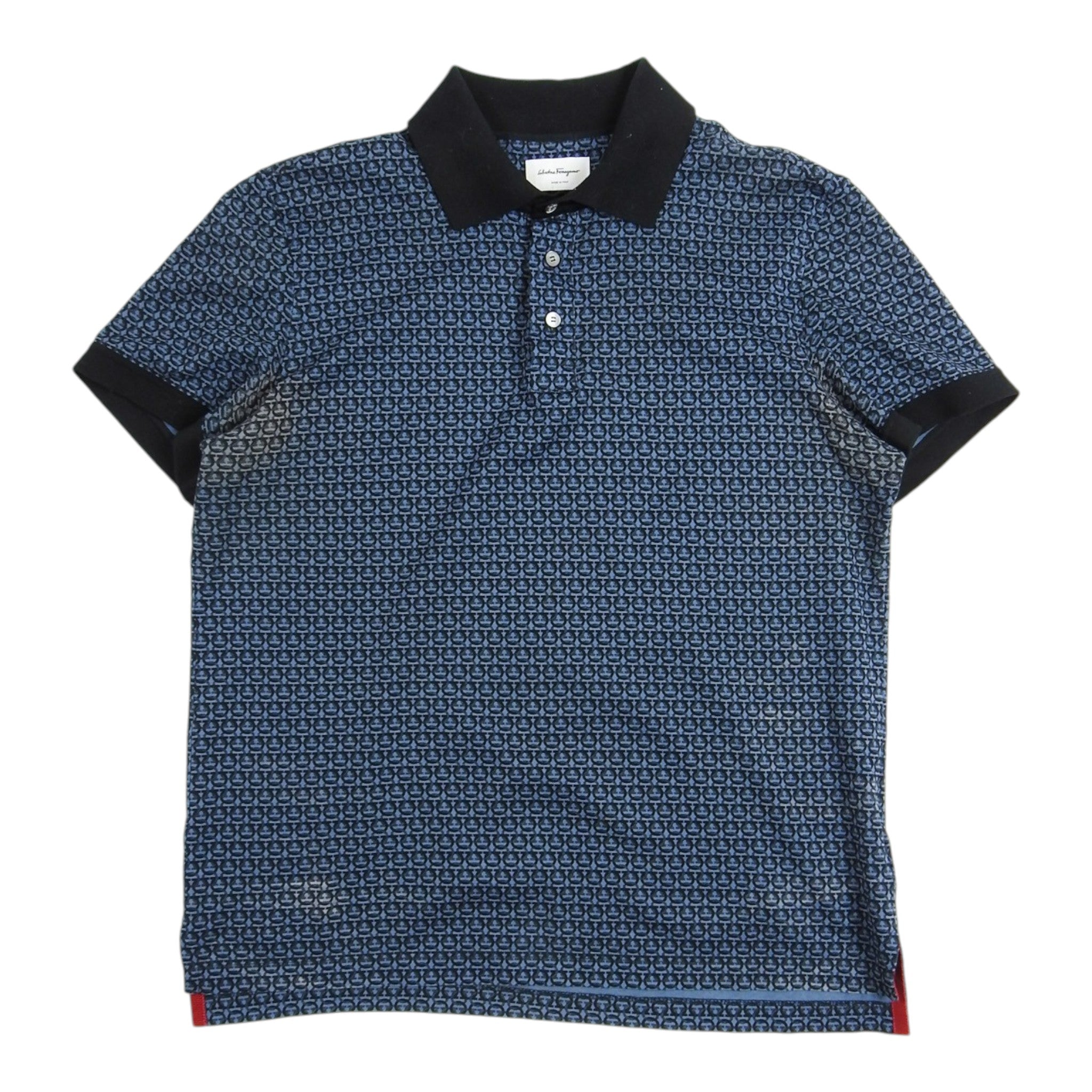 Salvatore Ferragamo Blue Circle Pattern SS Polo Shirt Size Medium