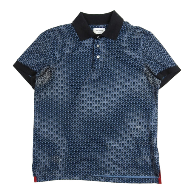 Salvatore Ferragamo Blue Circle Pattern SS Polo Shirt Size Medium