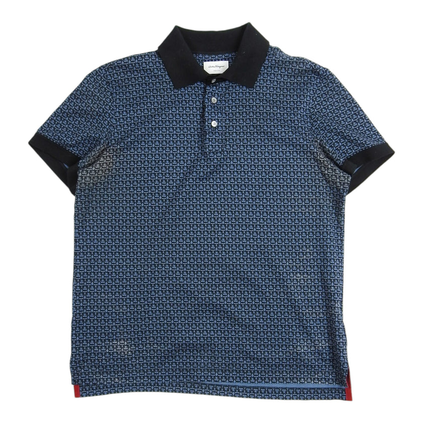 Salvatore Ferragamo Blue Circle Pattern SS Polo Shirt Size Medium