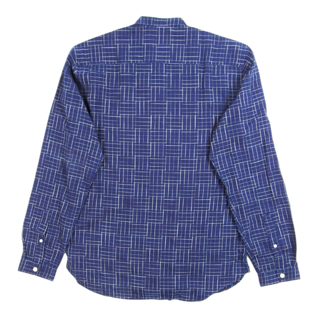 Oliver Spencer Navy Check Mandarin Collar Shirt Size 16