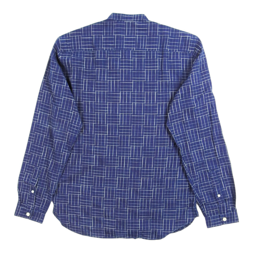 Oliver Spencer Navy Check Mandarin Collar Shirt Size 16