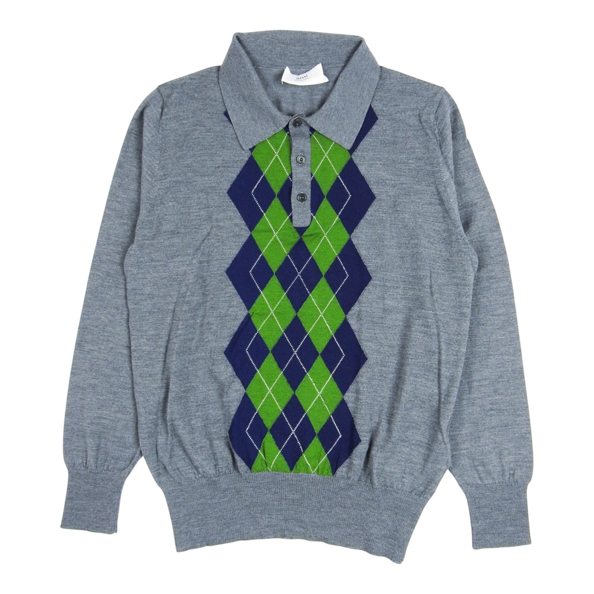 AMI LS Argyle Knit Polo Size Large