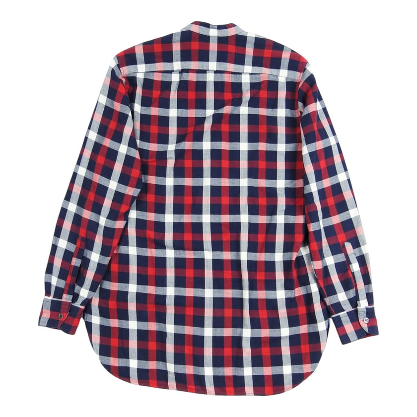 Barena Blue/Red/White Check Collarless Polo Shirt Size 48
