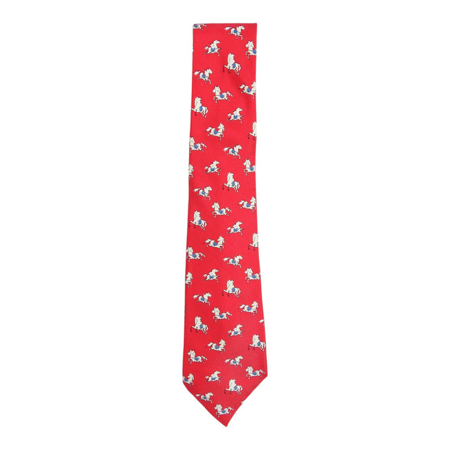 Hermes Red Jumping Horse Tie