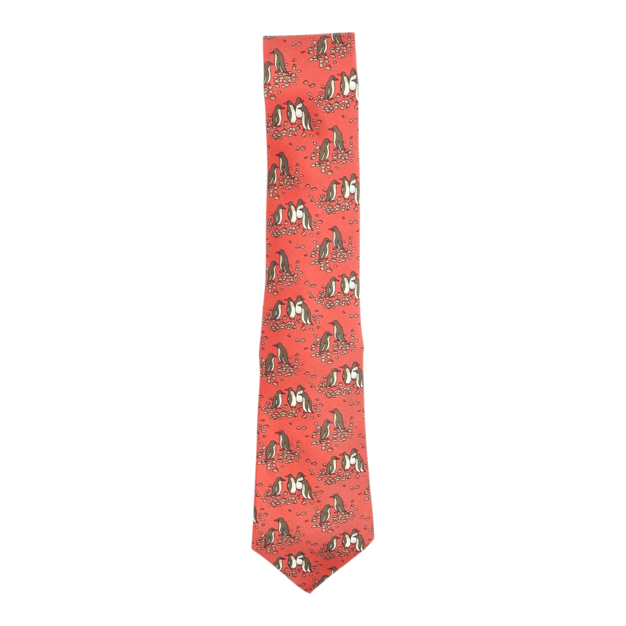 Hermes Red Penguin Tie