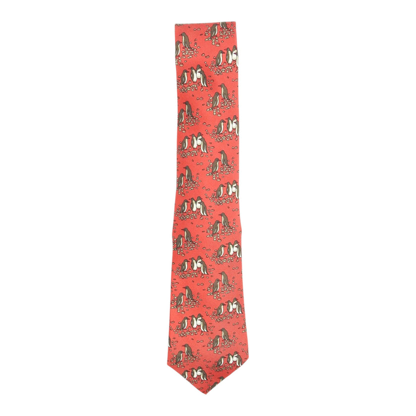 Hermes Red Penguin Tie