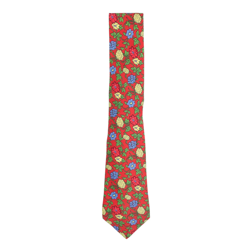 Hermes Red Floral Tie