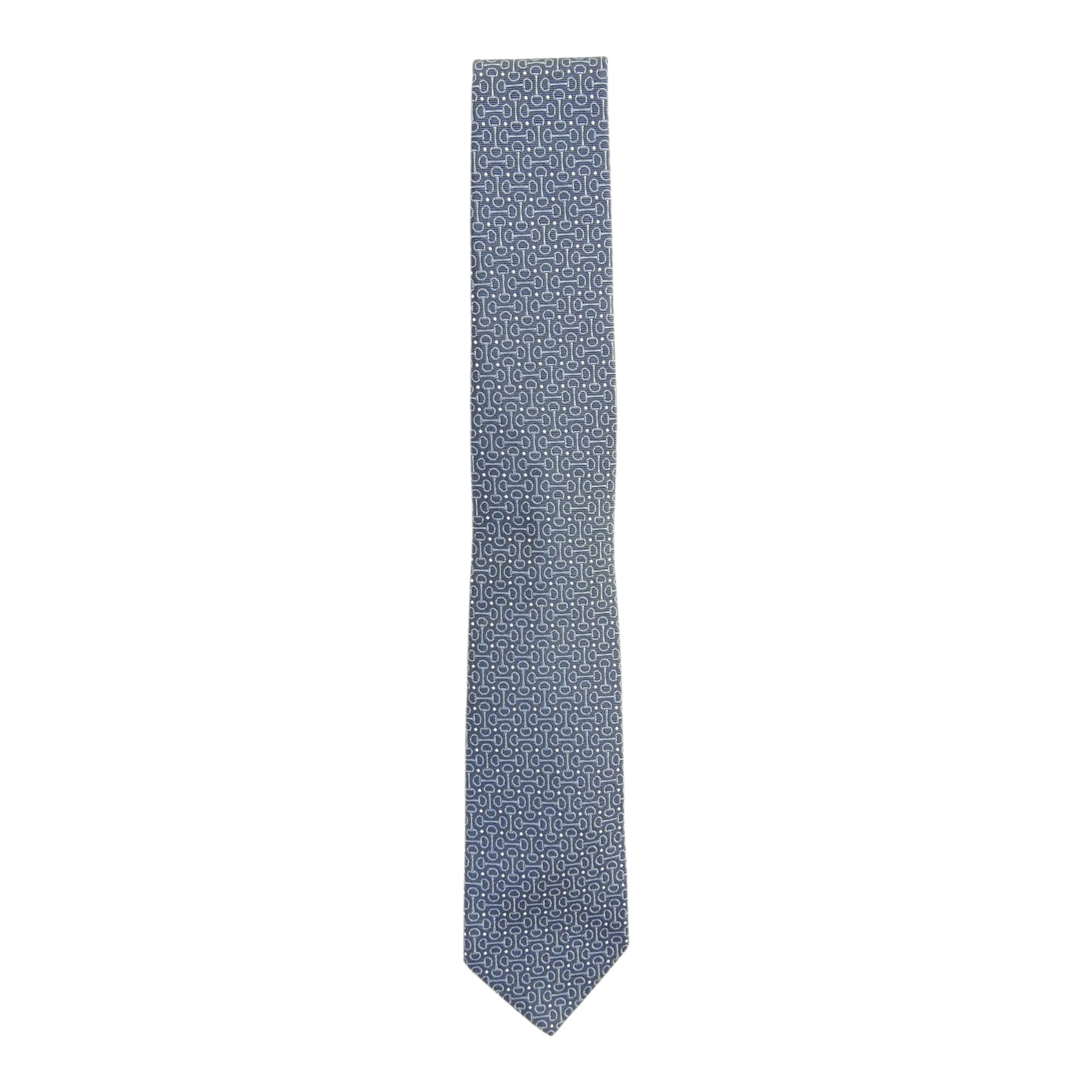 Hermes Grey Horsebit Pattern Tie