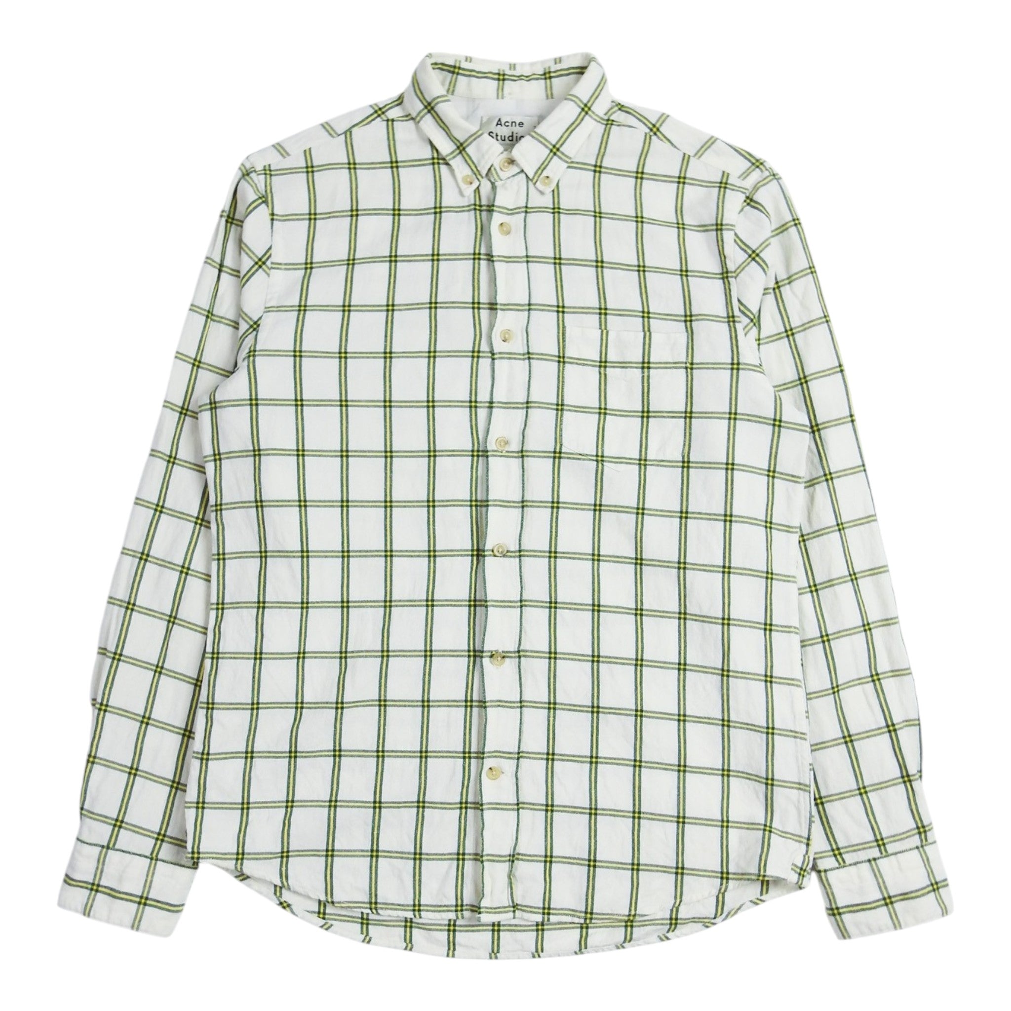 Acne Studios Green/Yellow Grid LS Shirt Size 50