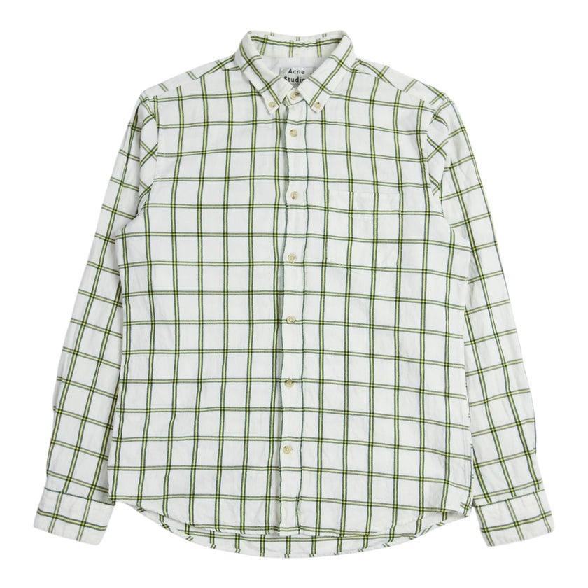 Acne Studios Green/Yellow Grid LS Shirt Size 50
