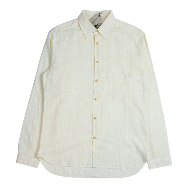 Oliver Spencer Cream Grid Linen Shirt Size 16