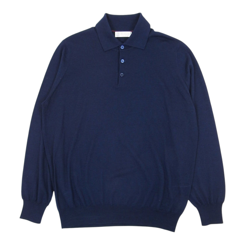 Brunello Cucinelli Navy Knit Polo Size 54