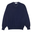Brunello Navy Grey Lined V Neck Sweater Size 56