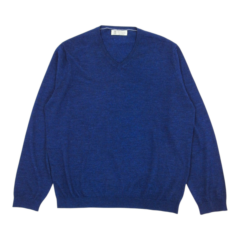 Brunello Cucinelli Navy V Neck Sweater Size 52