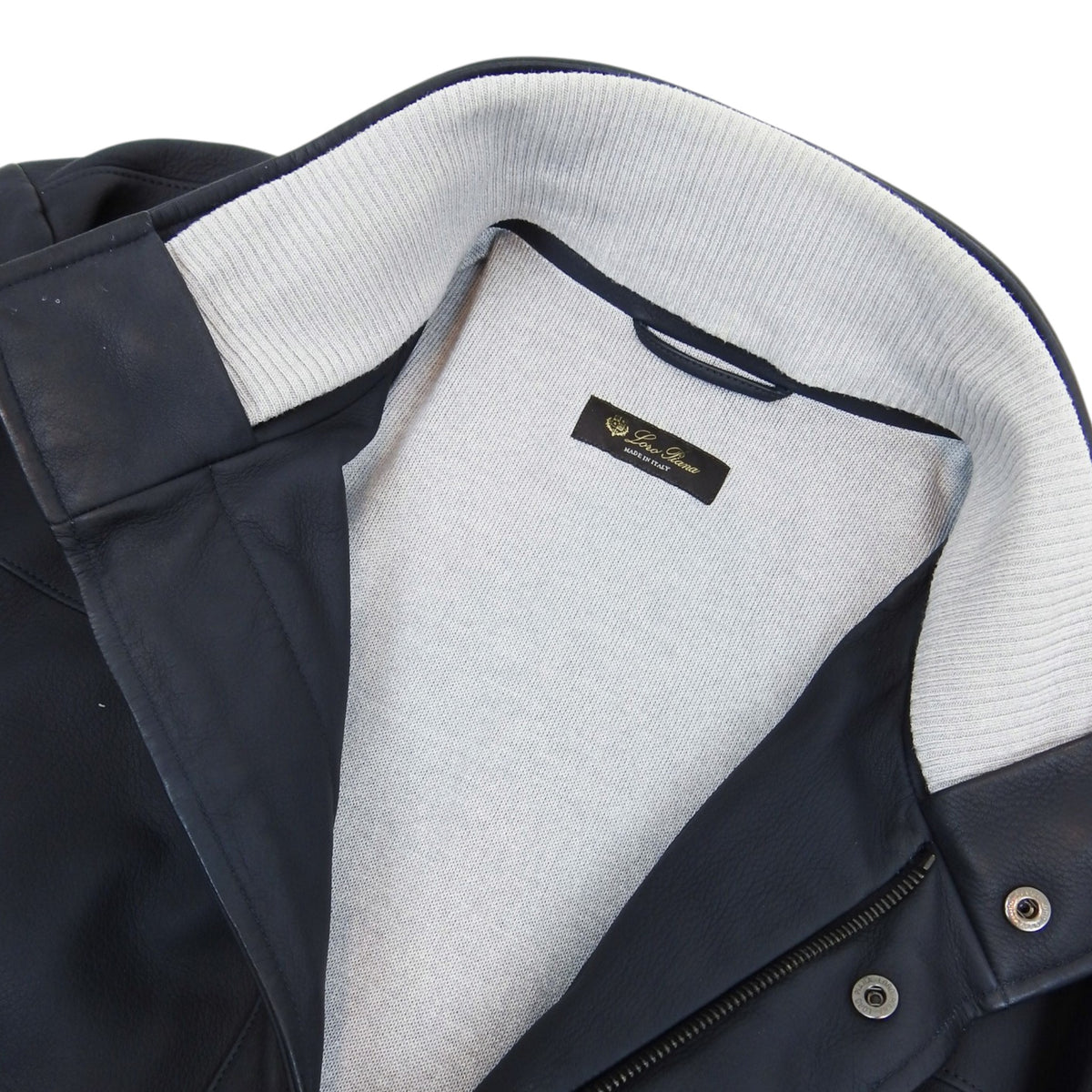 Loro Piana Navy Leather Field Jacket Size XL
