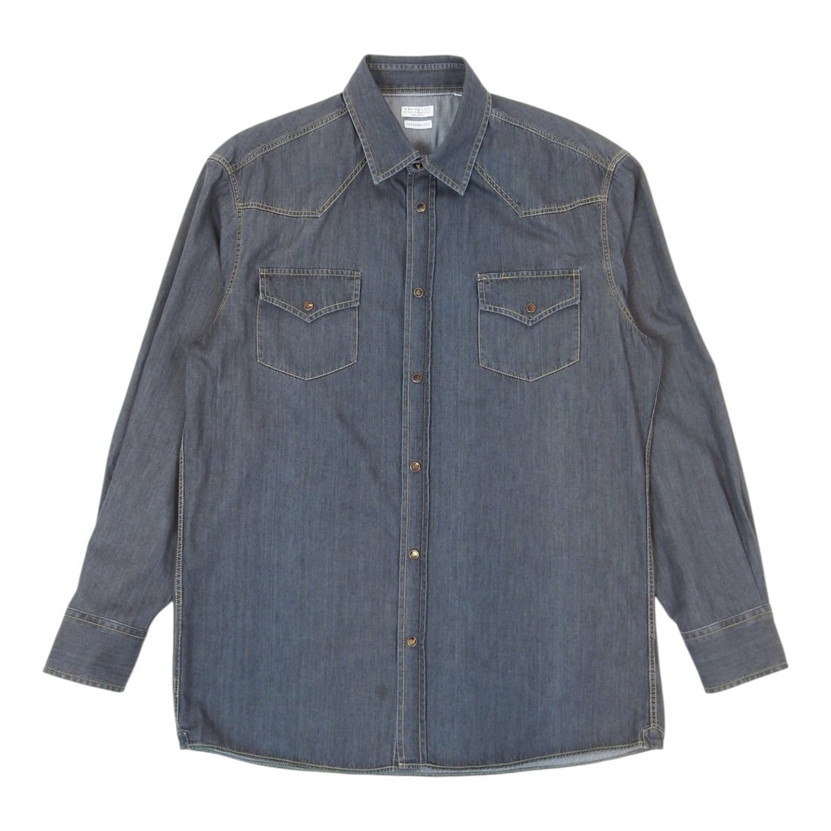 Brunello Cucinelli Grey Western Chambray Shirt Size 2XL